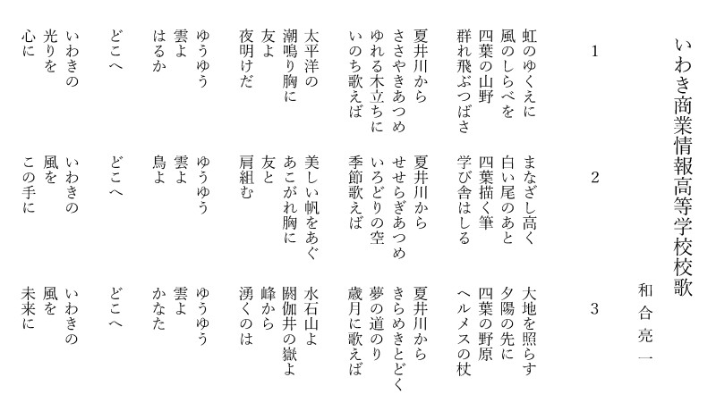 260216_いわき商業情報高等学校校歌　歌詞